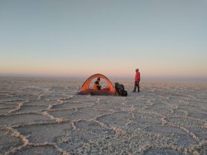 campsite on a salt lake
